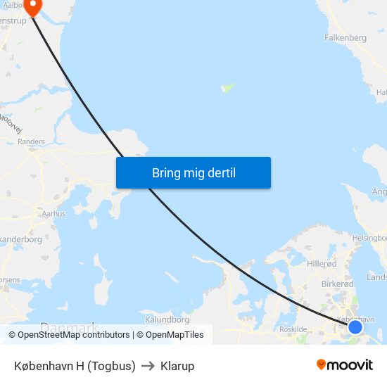 København H (Togbus) to Klarup map