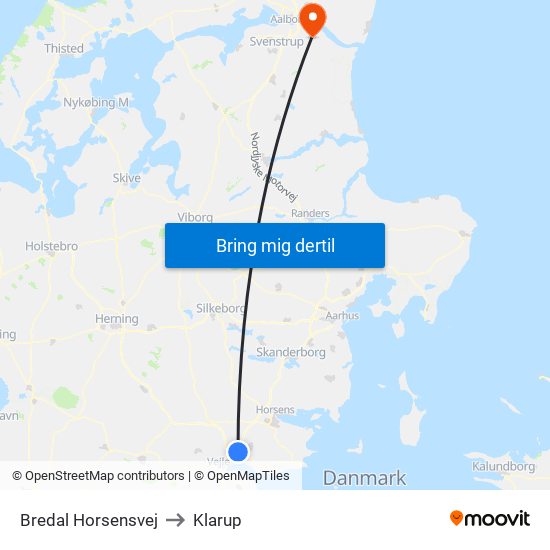 Bredal Horsensvej to Klarup map