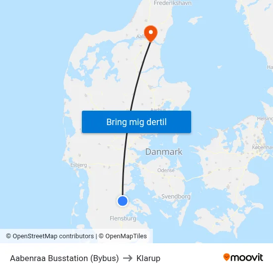 Aabenraa Busstation (Bybus) to Klarup map