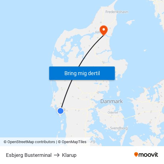 Esbjerg Busterminal to Klarup map
