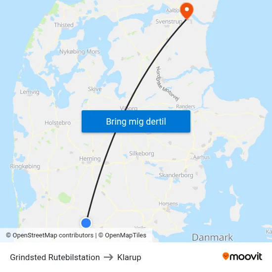 Grindsted Rutebilstation to Klarup map