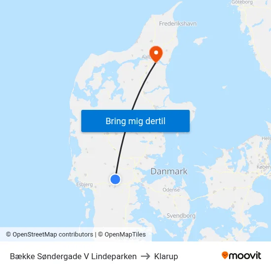 Bække Søndergade V Lindeparken to Klarup map