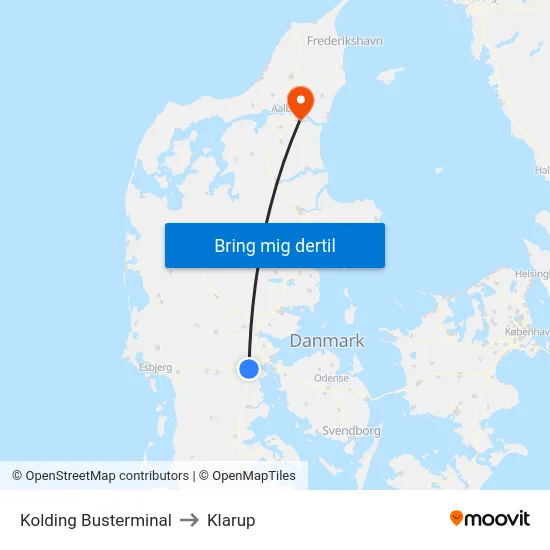 Kolding Busterminal to Klarup map