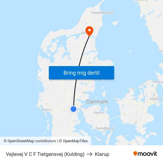 Vejlevej V C F Tietgensvej (Kolding) to Klarup map