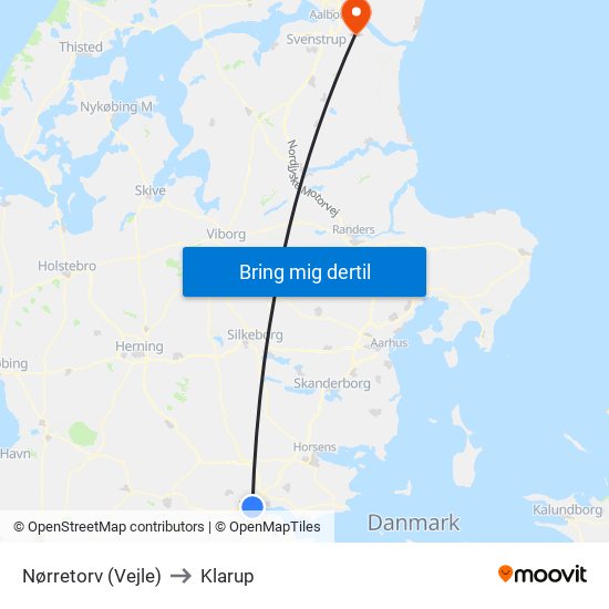 Nørretorv (Vejle) to Klarup map