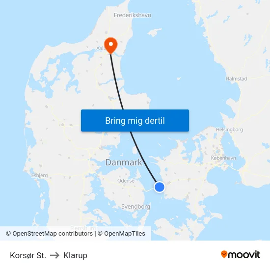 Korsør St. to Klarup map