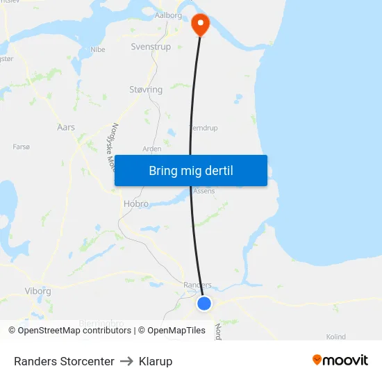 Randers Storcenter to Klarup map
