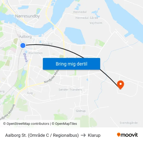 Aalborg St. (Område C / Regionalbus) to Klarup map