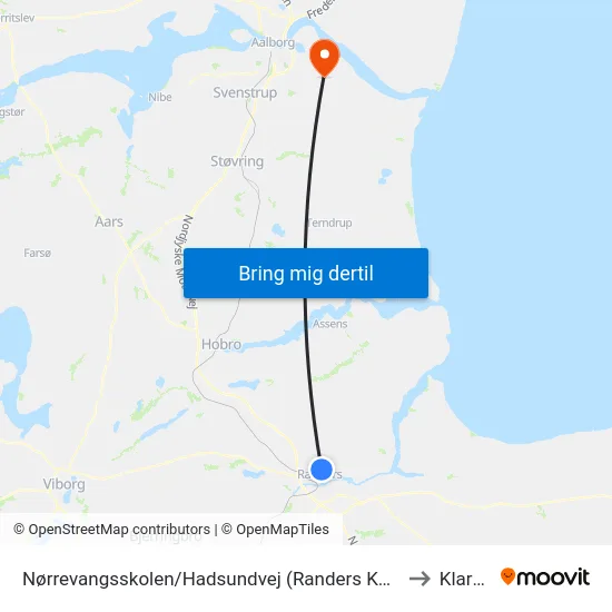 Nørrevangsskolen/Hadsundvej (Randers Kom) to Klarup map