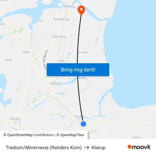 Tradium/Minervavej (Randers Kom) to Klarup map