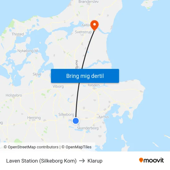 Laven Station (Silkeborg Kom) to Klarup map