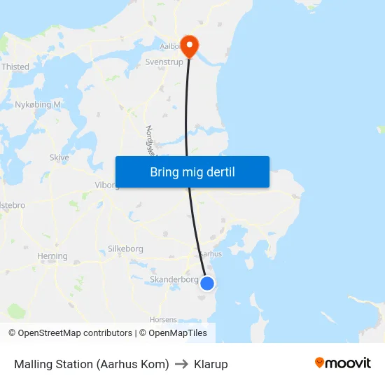Malling Station  (Aarhus Kom) to Klarup map