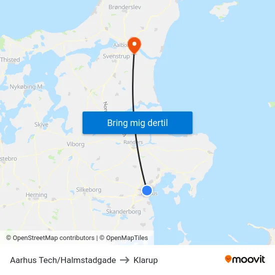 Aarhus Tech/Halmstadgade to Klarup map