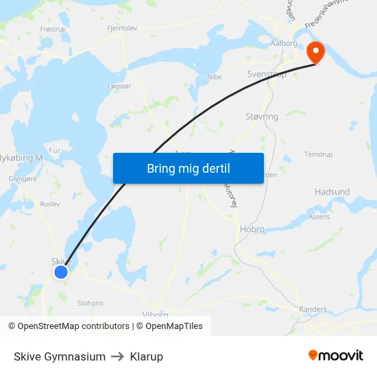 Skive Gymnasium to Klarup map