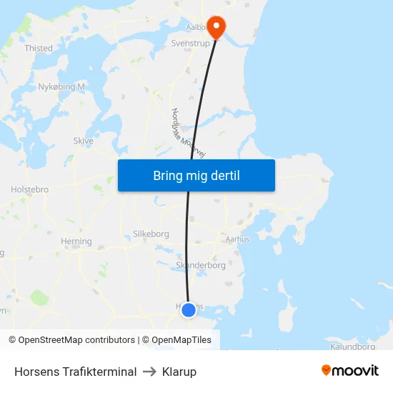 Horsens Trafikterminal to Klarup map