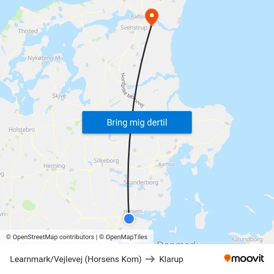 Learnmark/Vejlevej (Horsens Kom) to Klarup map