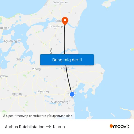 Aarhus Rutebilstation to Klarup map