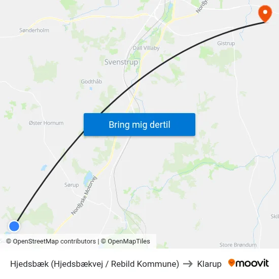 Hjedsbæk (Hjedsbækvej / Rebild Kommune) to Klarup map
