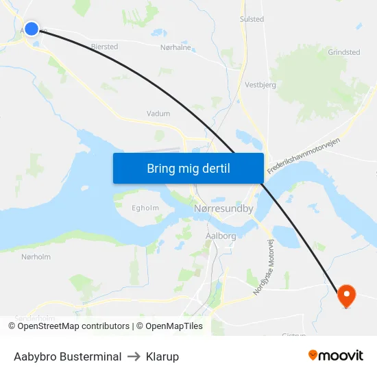 Aabybro Busterminal to Klarup map