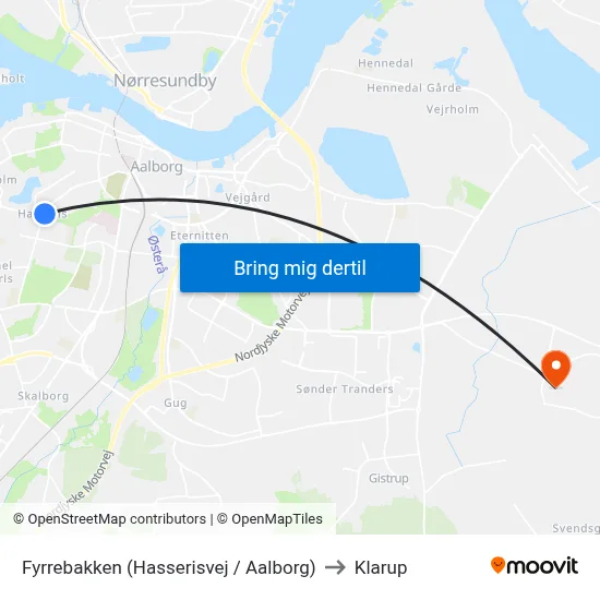 Fyrrebakken (Hasserisvej / Aalborg) to Klarup map