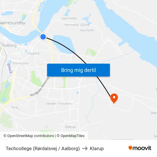Techcollege (Rørdalsvej / Aalborg) to Klarup map