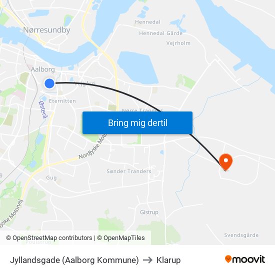 Jyllandsgade (Aalborg Kommune) to Klarup map