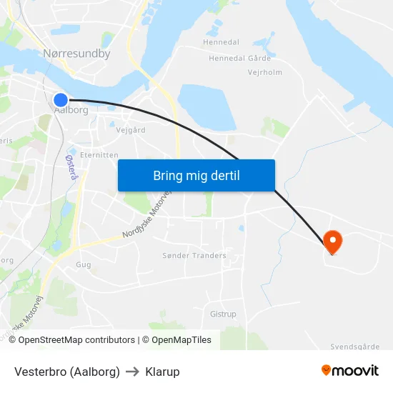 Vesterbro (Aalborg) to Klarup map