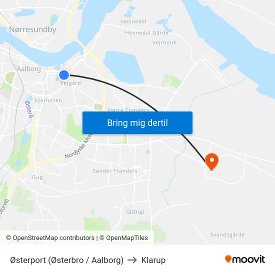 Østerport (Østerbro / Aalborg) to Klarup map