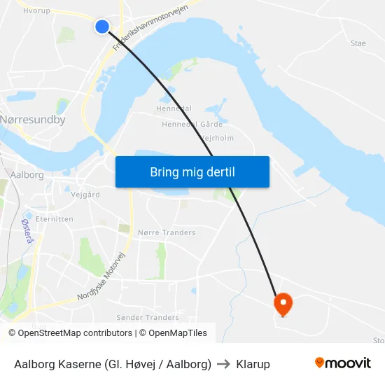 Aalborg Kaserne (Gl. Høvej / Aalborg) to Klarup map