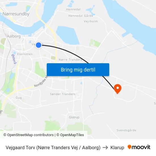 Vejgaard Torv (Nørre Tranders Vej / Aalborg) to Klarup map