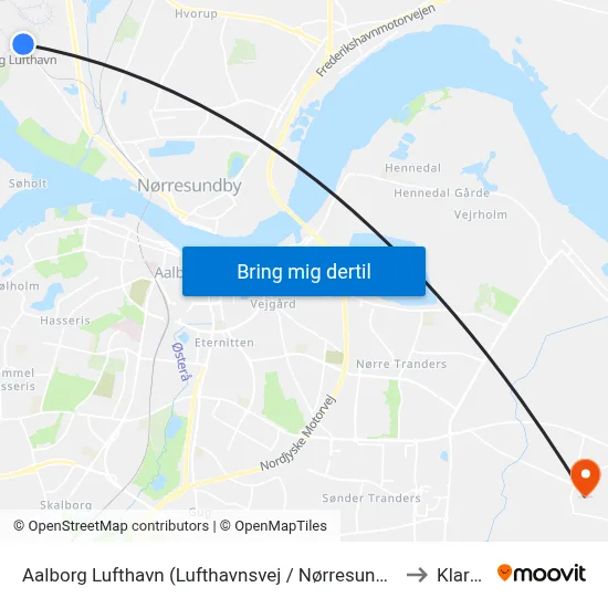 Aalborg Lufthavn (Lufthavnsvej / Nørresundby) to Klarup map