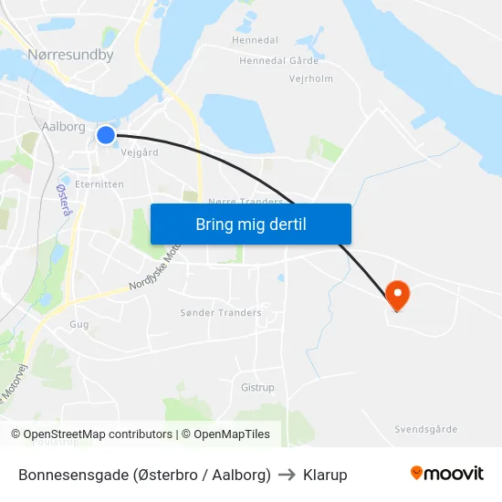 Bonnesensgade (Østerbro / Aalborg) to Klarup map