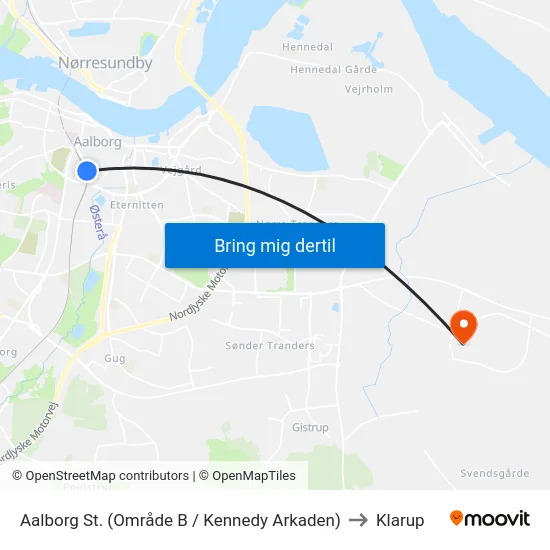 Aalborg St. (Område B / Kennedy Arkaden) to Klarup map