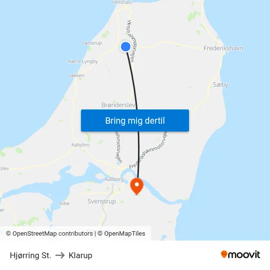 Hjørring St. to Klarup map
