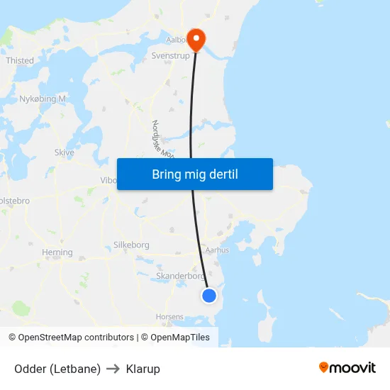 Odder (Letbane) to Klarup map