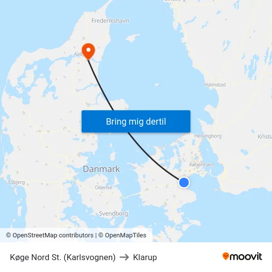 Køge Nord St. (Karlsvognen) to Klarup map