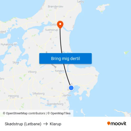 Skødstrup (Letbane) to Klarup map