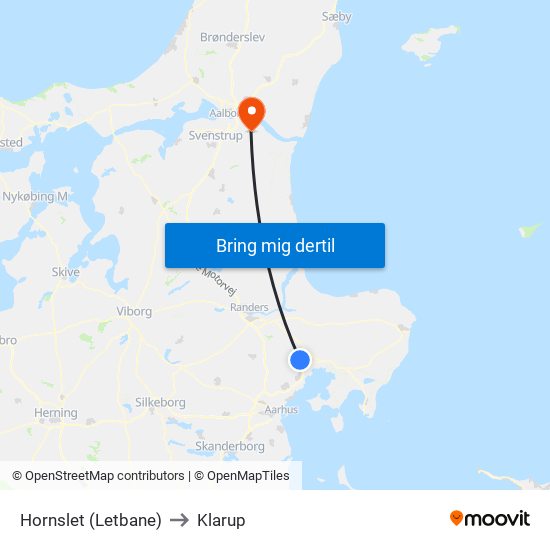 Hornslet (Letbane) to Klarup map