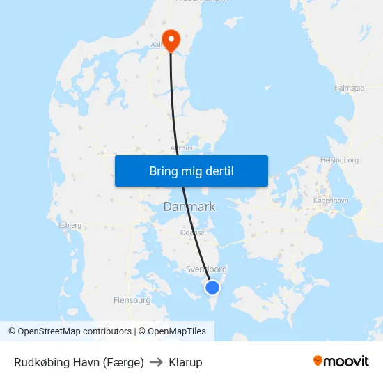 Rudkøbing Havn (Færge) to Klarup map