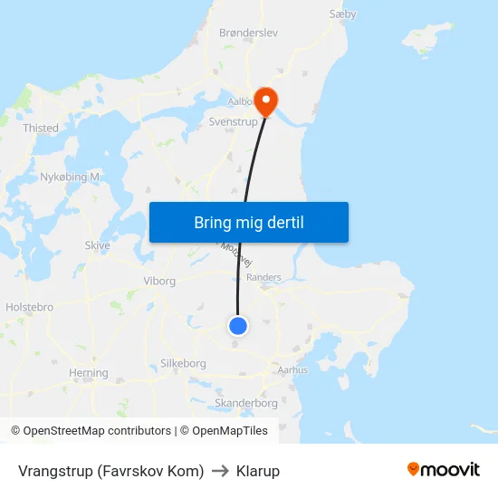 Vrangstrup (Favrskov Kom) to Klarup map