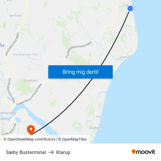 Sæby Busterminal to Klarup map