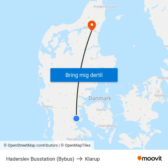 Haderslev Busstation (Bybus) to Klarup map