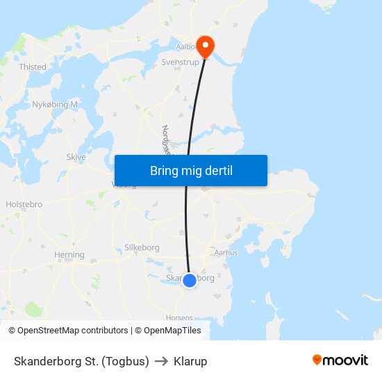 Skanderborg St. (Togbus) to Klarup map