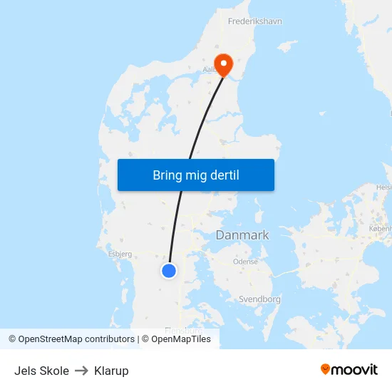 Jels Skole to Klarup map