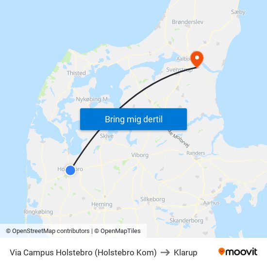 Via Campus Holstebro (Holstebro Kom) to Klarup map