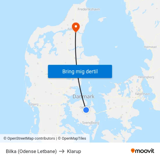 Bilka (Odense Letbane) to Klarup map