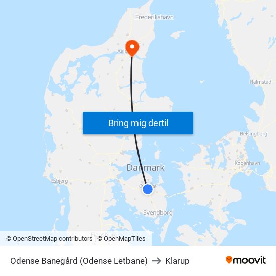 Odense Banegård (Odense Letbane) to Klarup map