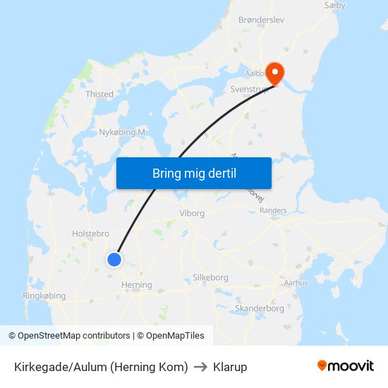 Kirkegade/Aulum (Herning Kom) to Klarup map