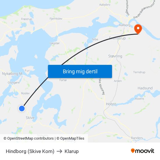 Hindborg (Skive Kom) to Klarup map
