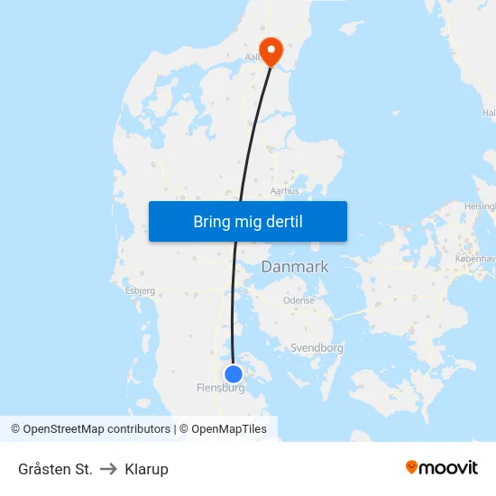 Gråsten St. to Klarup map